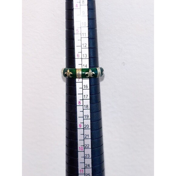 Hidalgo 18K Gold Green Enamel Fleur-de-Lis Ring Band Size 6.75 - Picture 5 of 5